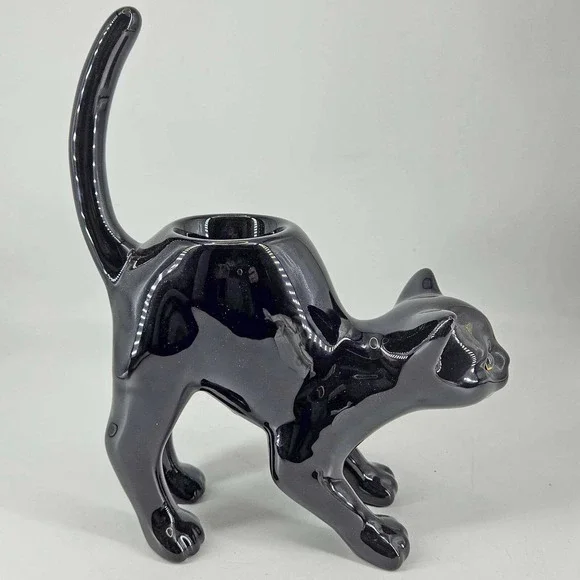 Retired Party Lite Black Cat Halloween ceramic Tea Light Candle holder - Picture 4 of 6